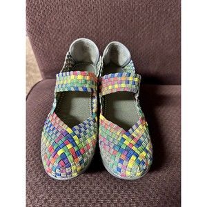 St Johns Bay Multi-Color Karma Mary Jane Woven Stretch Wedge Heel Shoe SZ 7